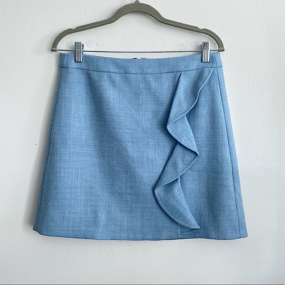 J. Crew Dresses & Skirts - J.Crew blue ruffle mini skirt double serge wool
